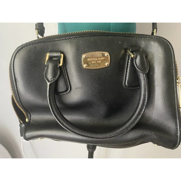 MICHAEL KORS Reese Black Leather Satchel Double Zip Adjust Strap Purse Handbag - Picture 1 of 6